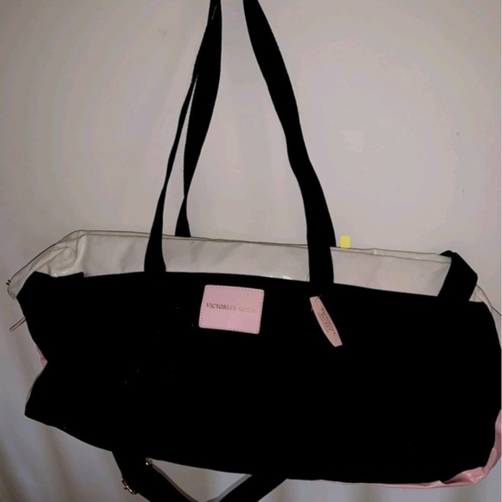 Victoria's Secret Weekender Duffel Bag Black White Pink Colorblock NWT